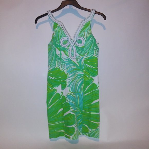 Lilly Pulitzer Tessa Dress Size 2 Shift Tropical Green White Embroidered Zip Up - Picture 7 of 15
